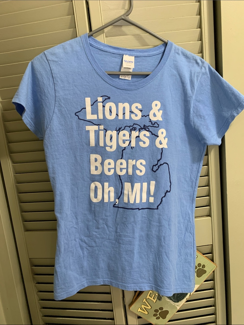 Gildan Light Blue Michigan Graphic Tee - 'Lions & Tigers & Beers Oh, MI!'